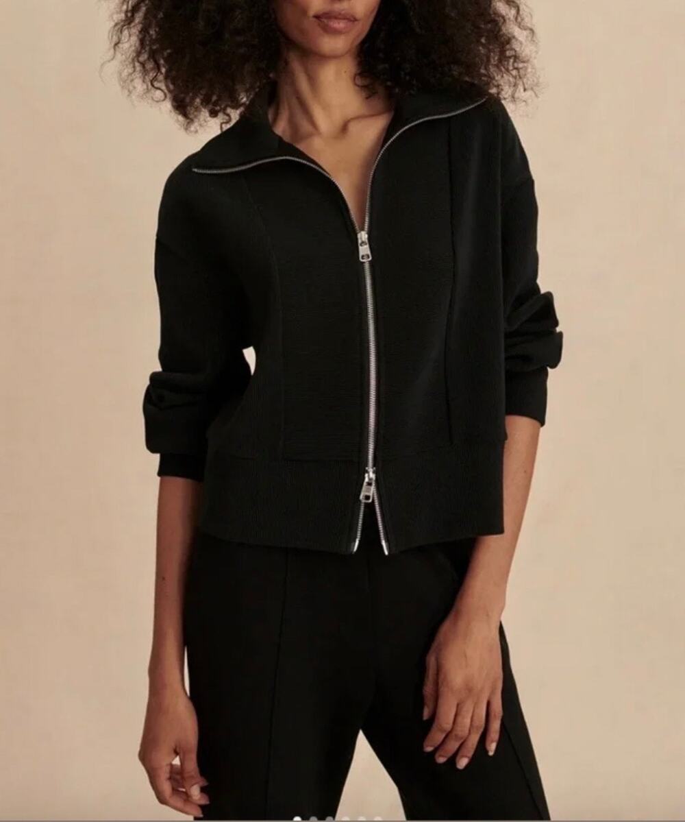 NWT Varley Gibbs Full Zip Ribbed Crop Knit Sweater Jacket Cardigan Black Medium